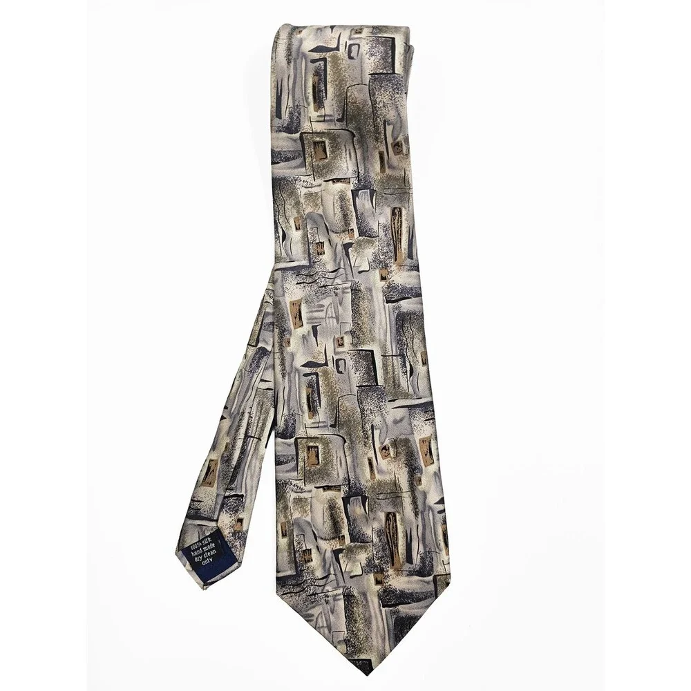 Cocktail Collection Silk Tie Gray Graphic Artsy Vintage 80s 90s